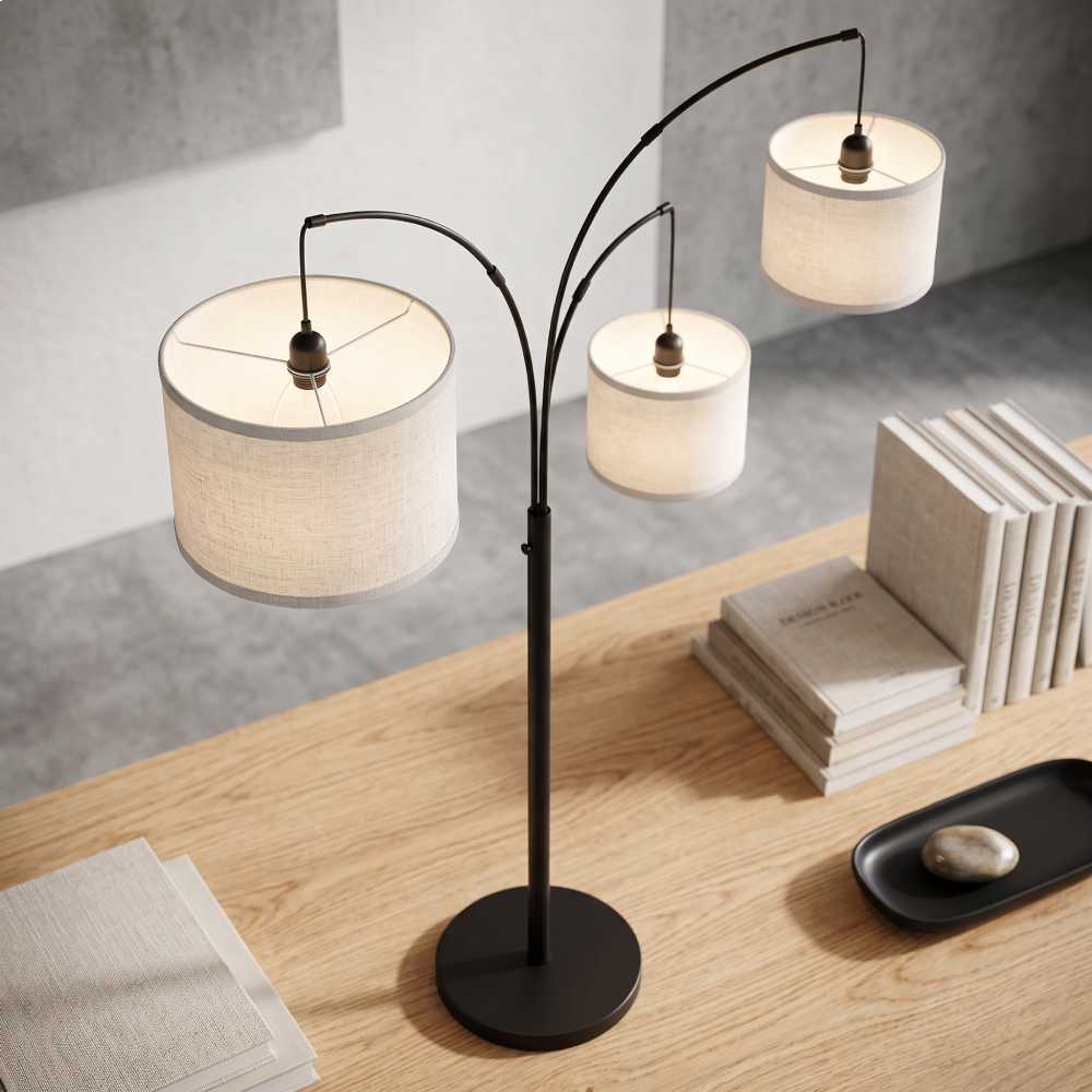 Adjustable Arm Floor Lamp 80 Inch, 3 Light Black Arc