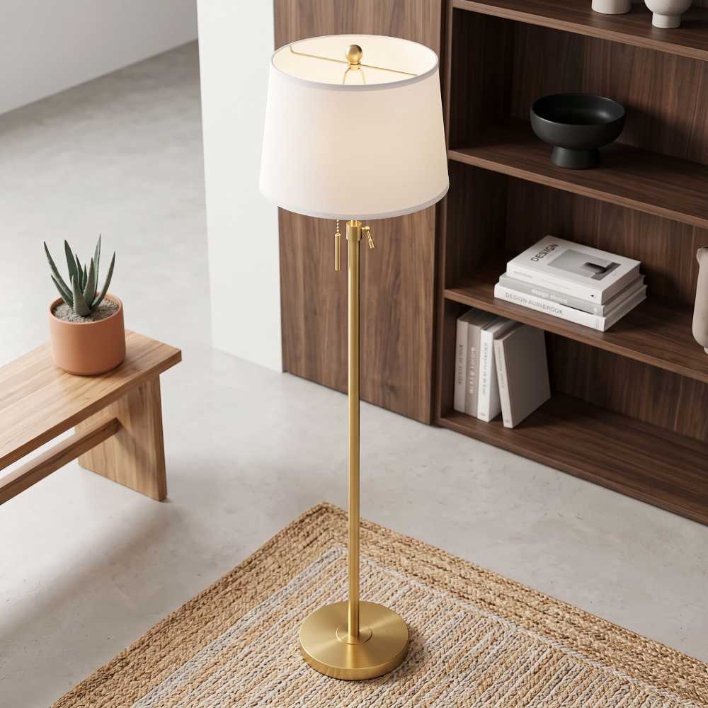 Adjustable Gold Floor Lamp 55 to 65 Inch, White Shade