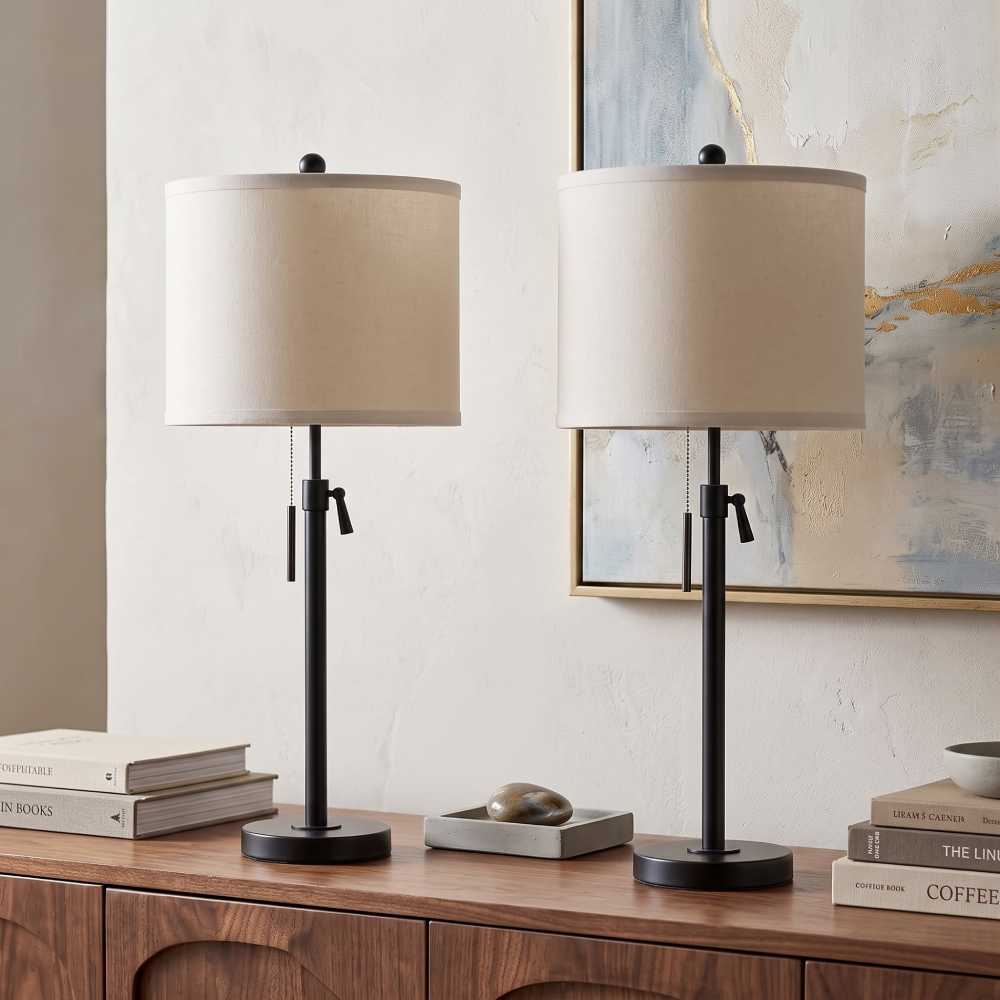 Adjustable Height Table Lamps, Set of 2, 22 to 30 Inch Gold