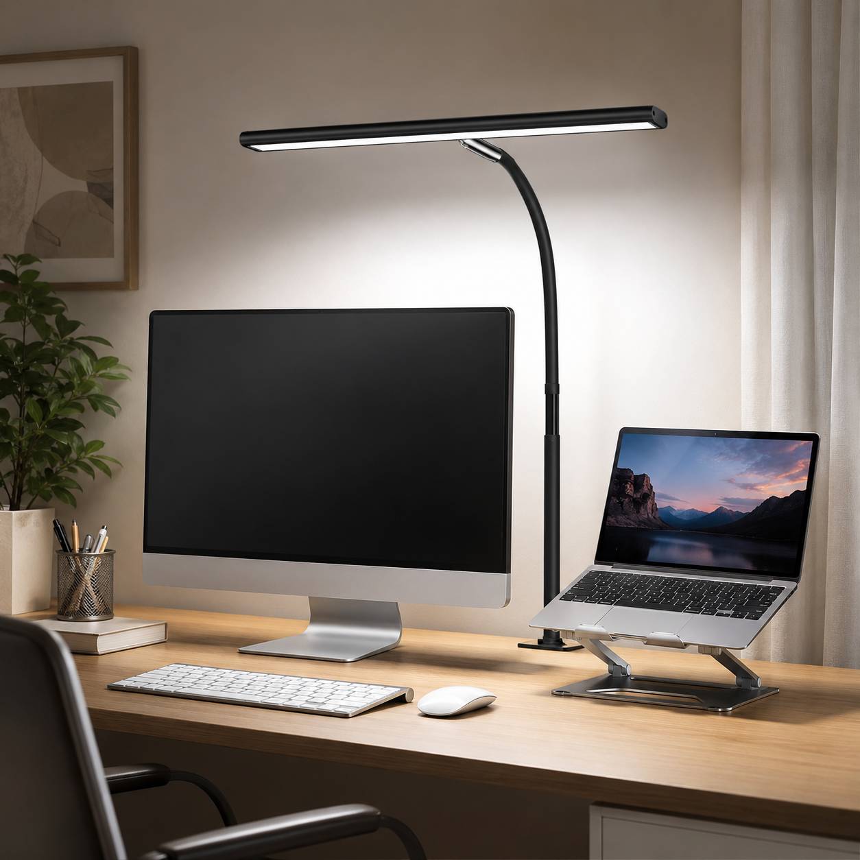 Airlonv LED Desk Lamp with Clamp, 17″ Stepless Dimming