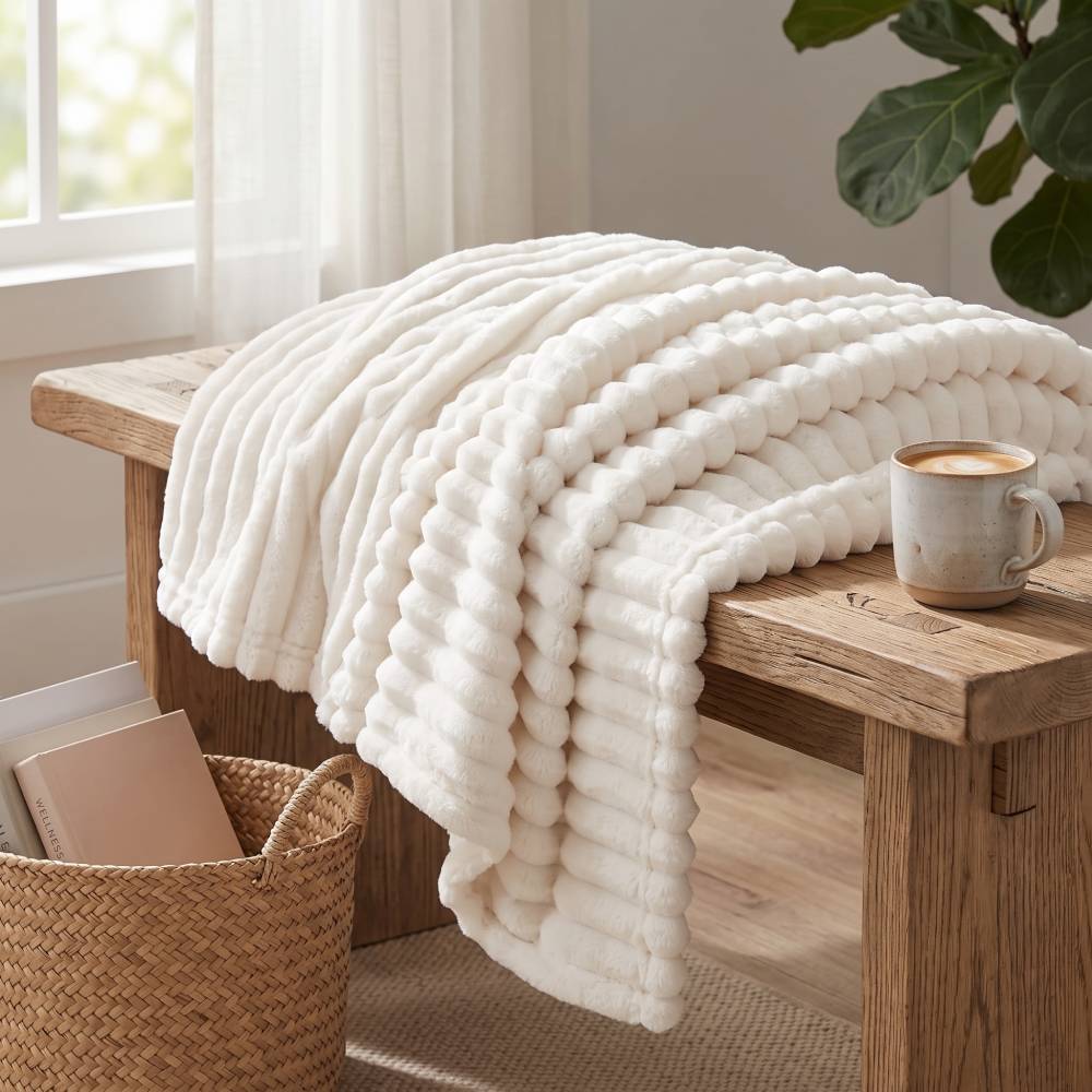 BEDELITE Ribbed Fleece Throw Blanket, 50″×60″