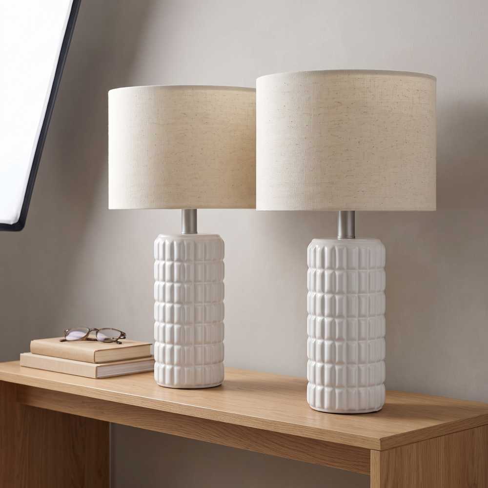 Ceramic Table Lamp Set of 2, 23 Inch White Linen Shade
