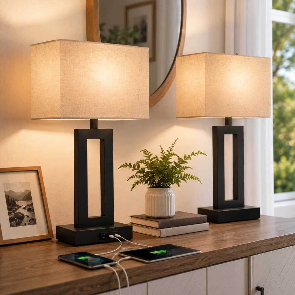 Compact Touch Nightstand Lamps, Set of 2, 19.6 Inch Black