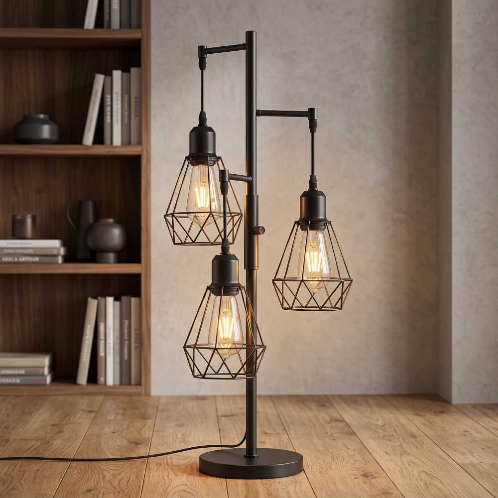 Diamond Cage Floor Lamp 70 Inch, EDISHINE 3 Light Black
