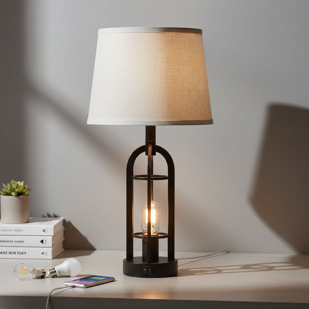 Dual Light Table Lamps, Set of 2, 24 Inch Black Farmhouse