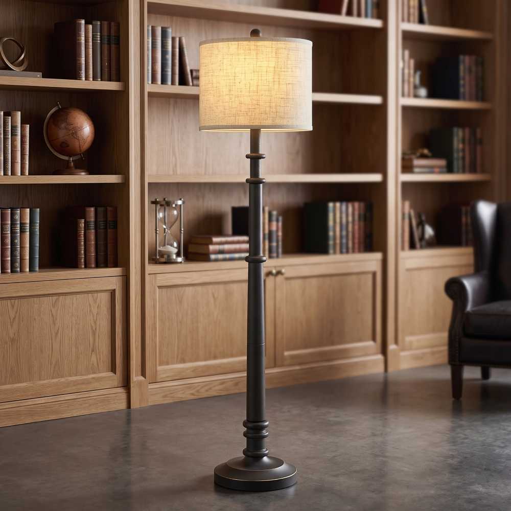 Farmhouse Candlestick Floor Lamp 60 Inch, Black Resin