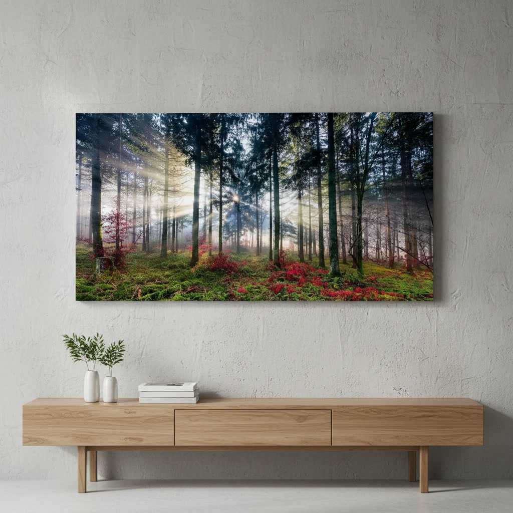Forest Panoramic Canvas 40×20 Inch, Sunrise Through Trees