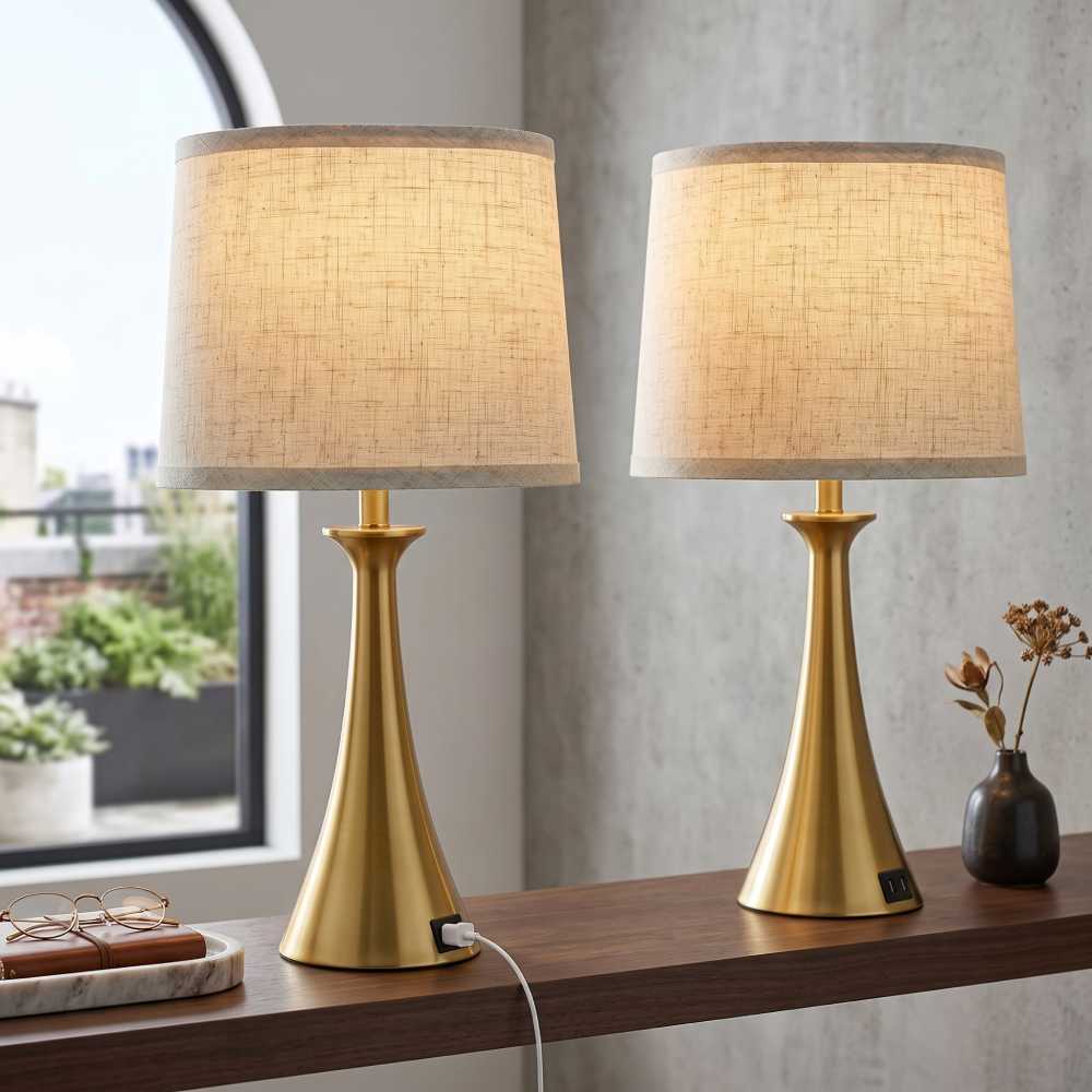 Gold Touch Table Lamps, Set of 2, 21 Inch with USB C