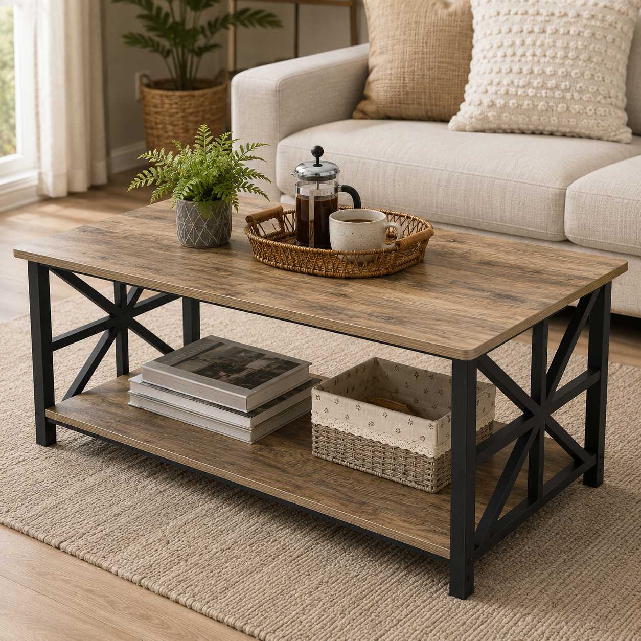 GreenForest Round Corner Coffee Table with Storage Shelf