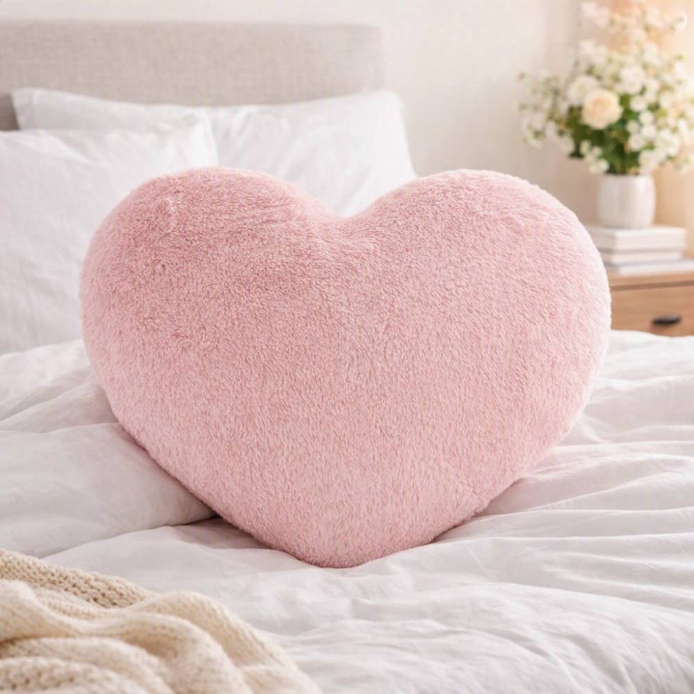 XVTRU dusty pink faux fur heart shaped throw pillow