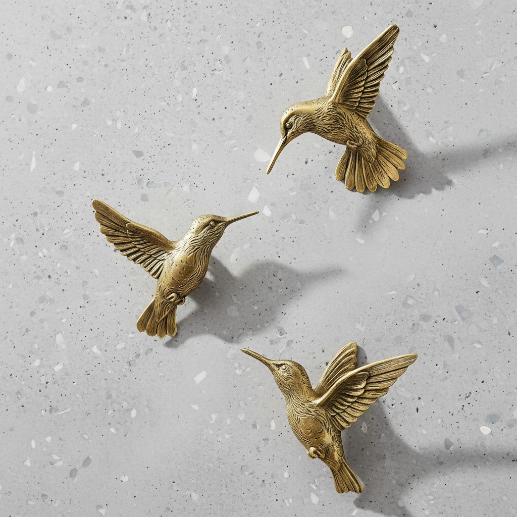 Hummingbird Wall Decor Set of 3, Antique Gold Resin