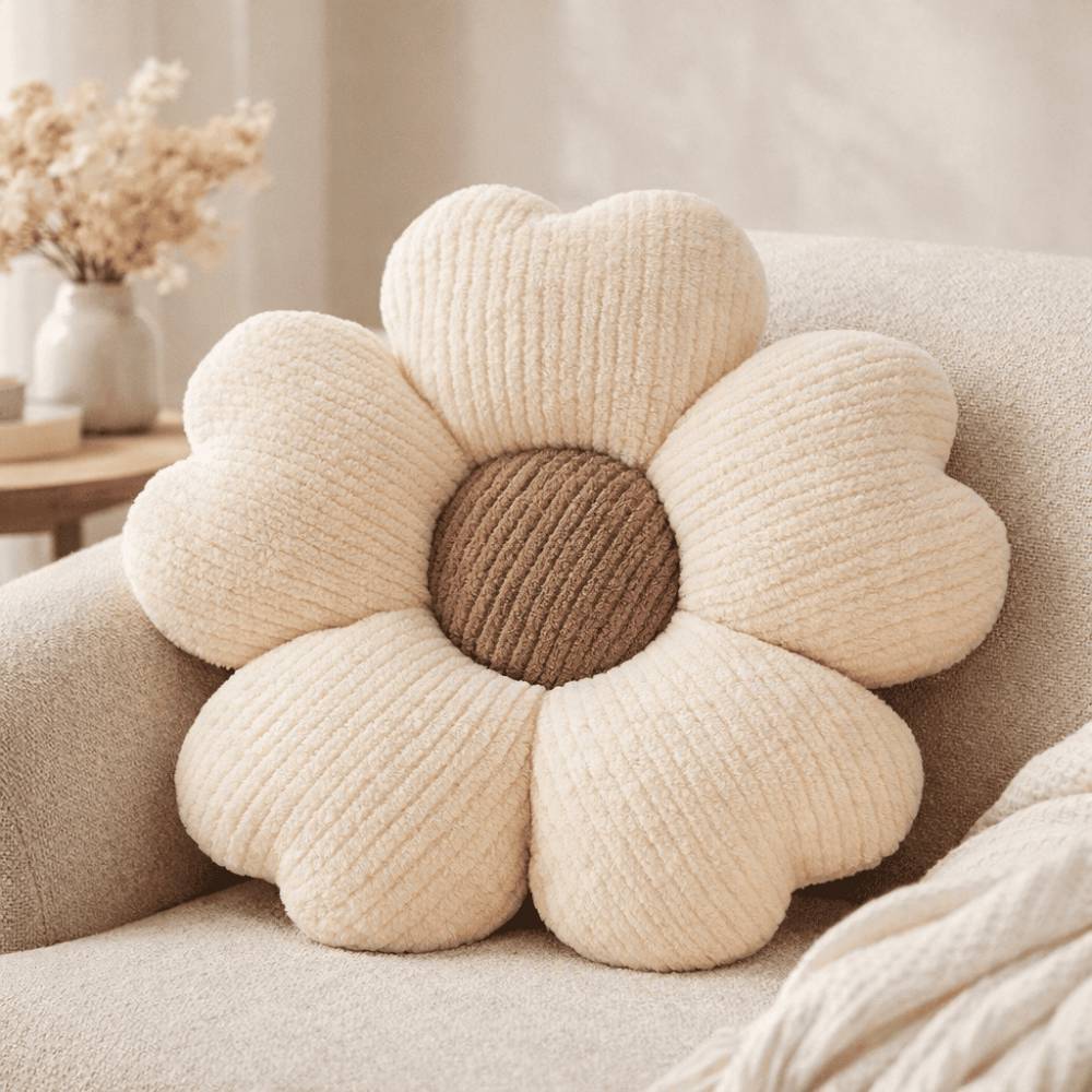 Kcvvcr Cherry Blossom Flower Pillow, Ivory & Brown 14.9″