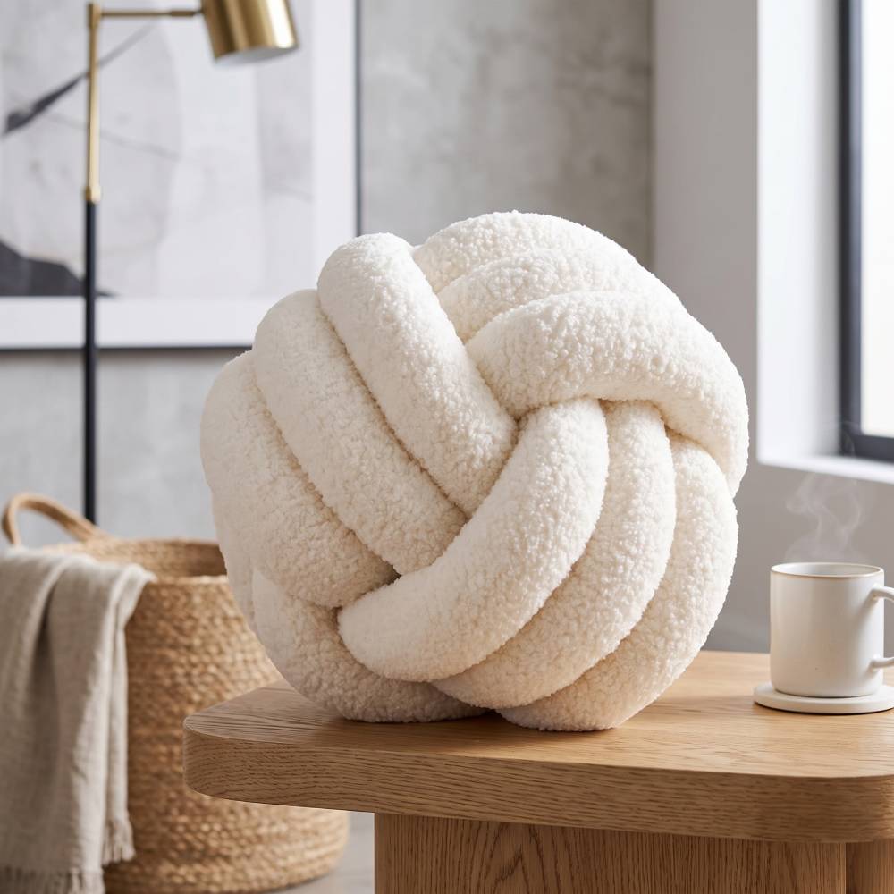 Knot Ball Pillow — Uvvyui Boucle, Ivory 8.6