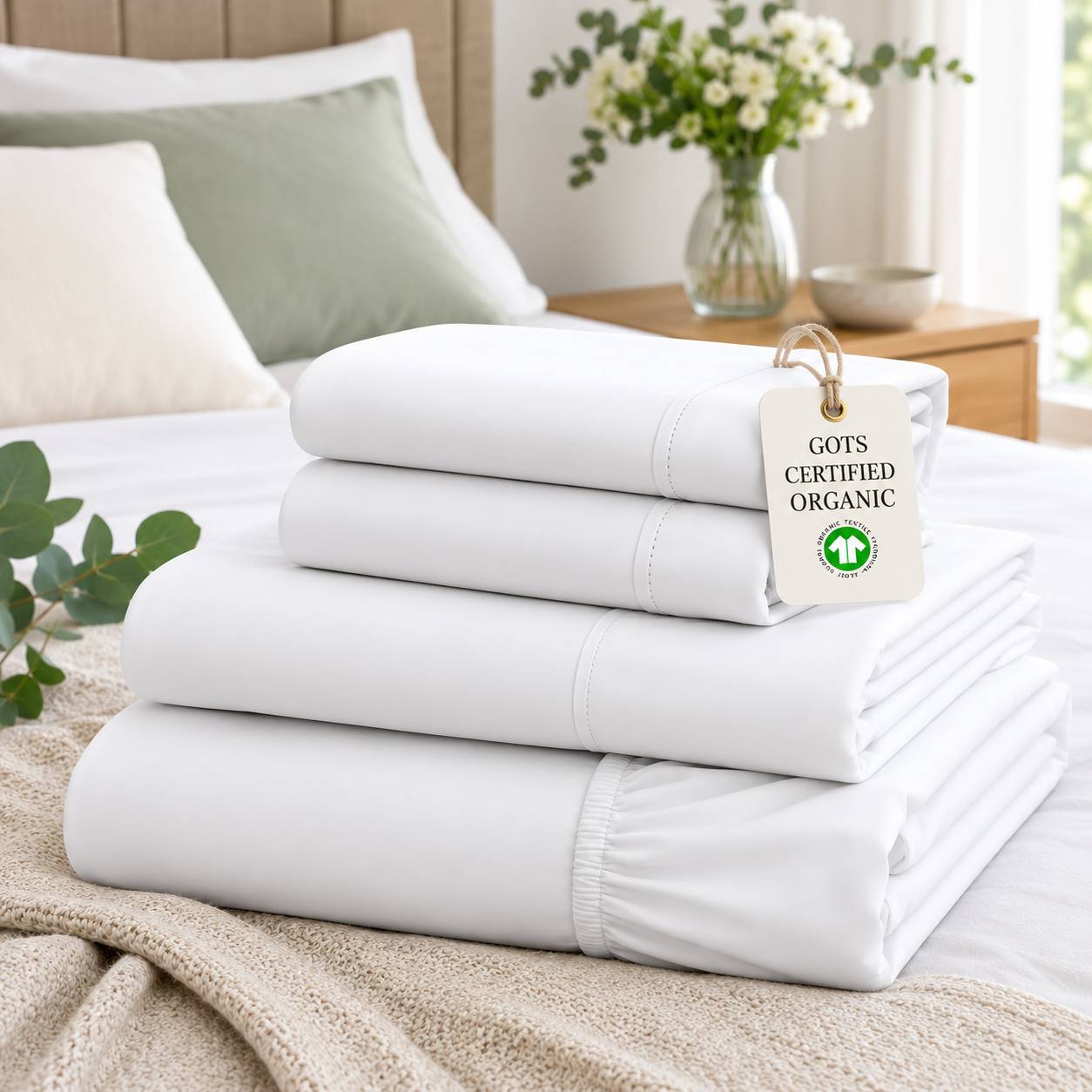 LANE LINEN Organic Cotton Deep Pocket Sheet Set — Queen