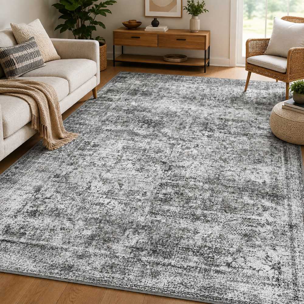 Persian Style Washable Rug 5×7 Feet, HIRUG Graphite Grey