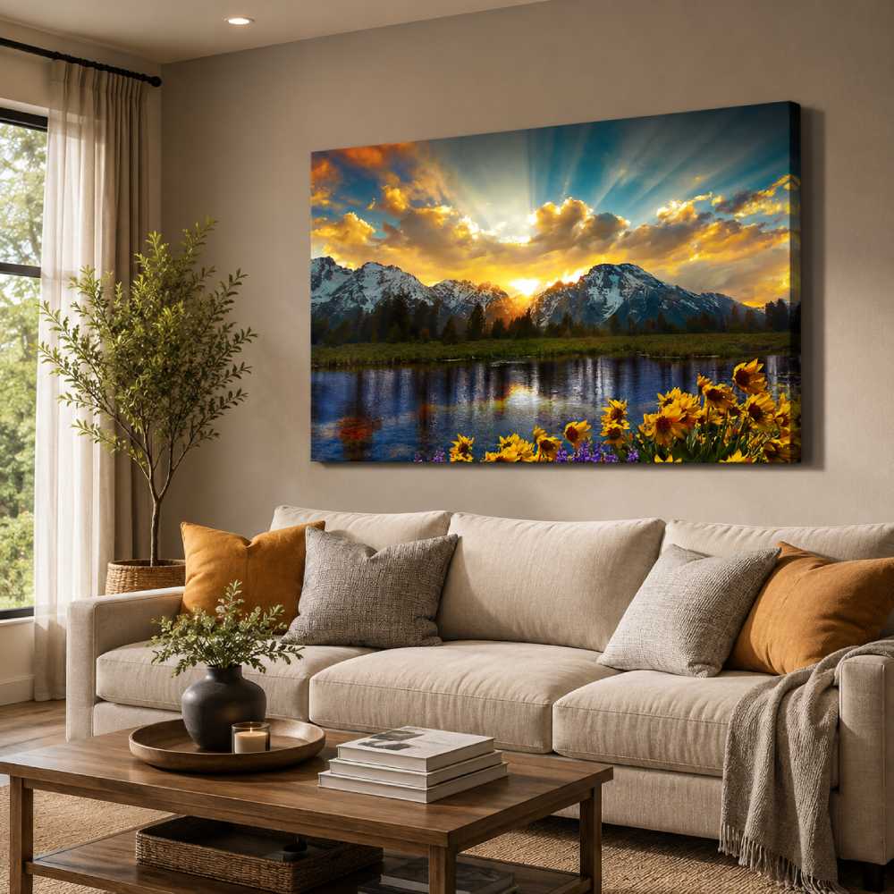 Photographic Landscape Canvas 36×24 Inch, Mountain Sunset