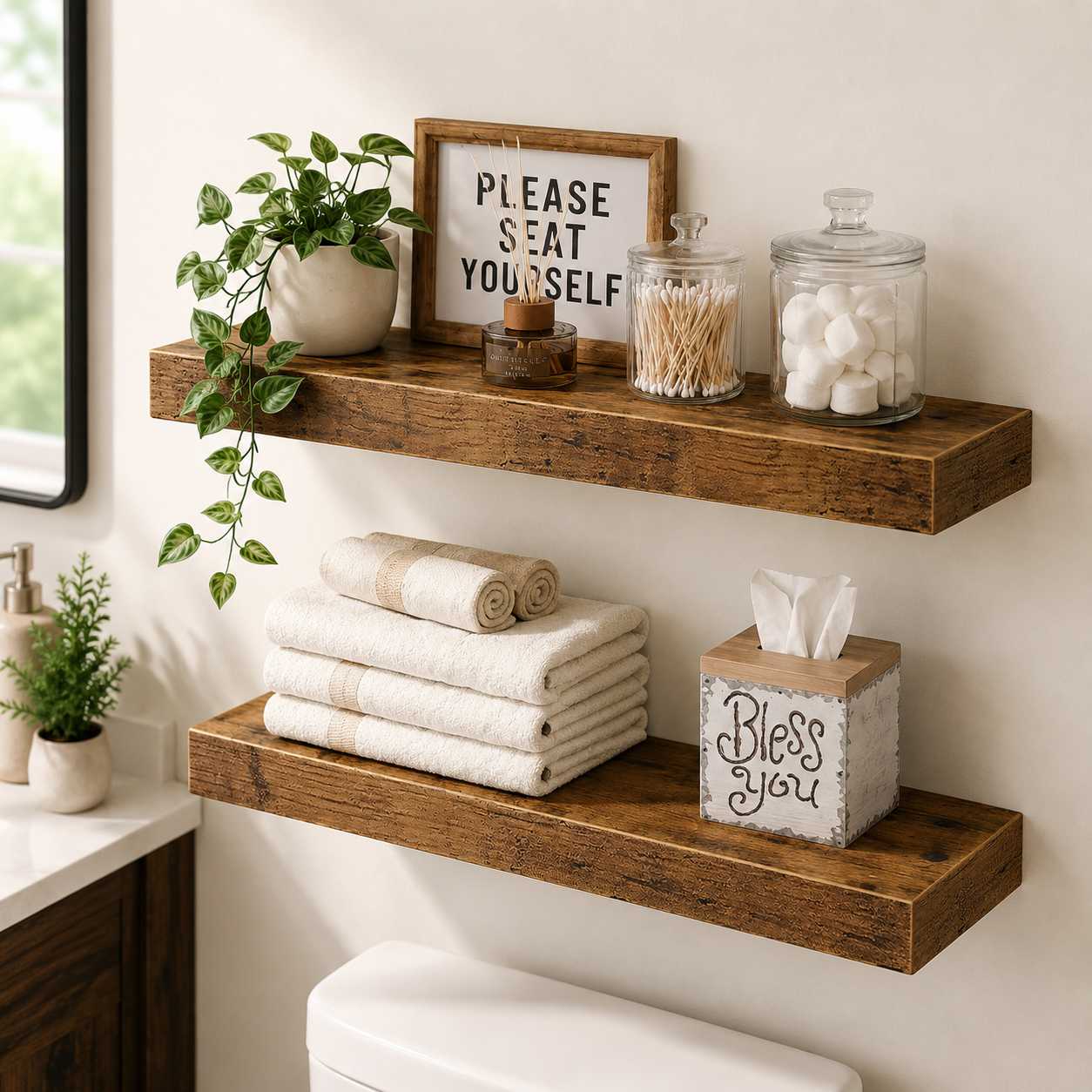 QEEIG Floating Wall Shelves, 15.7″ — Set of 2