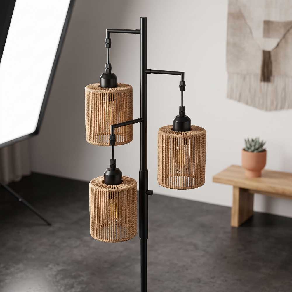 Rattan Tree Floor Lamp 72 Inch, Hotsonic 3 Light Black
