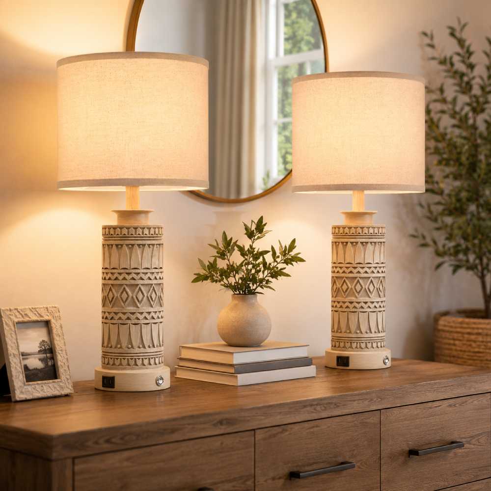 Resin Base Touch Lamps, Set of 2, 23 Inch Warm White Bulbs