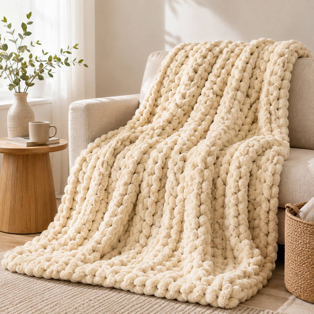 SAMIAH LUXE Chunky Knit Throw, Buttercream 50