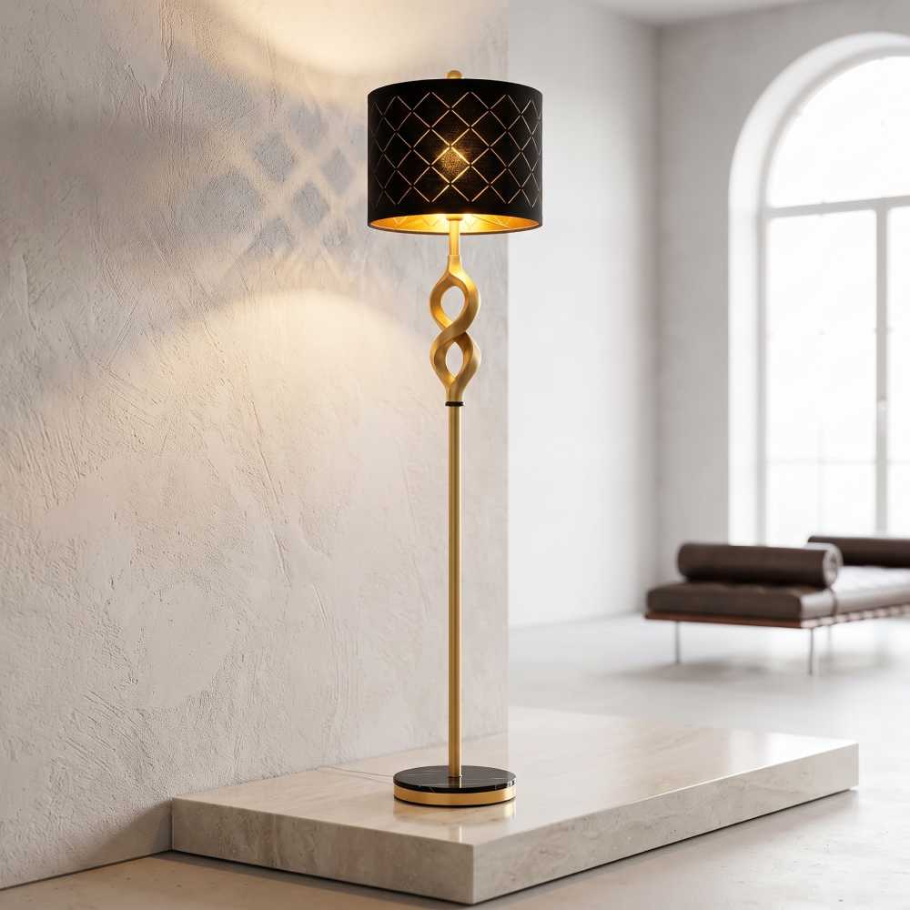 Sculptural Marble Floor Lamp 65 Inch, Black and Gold