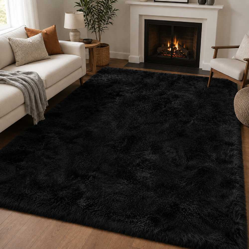 Shag Rug 8×10 Feet, Luxturiy Plush Memory Foam Black