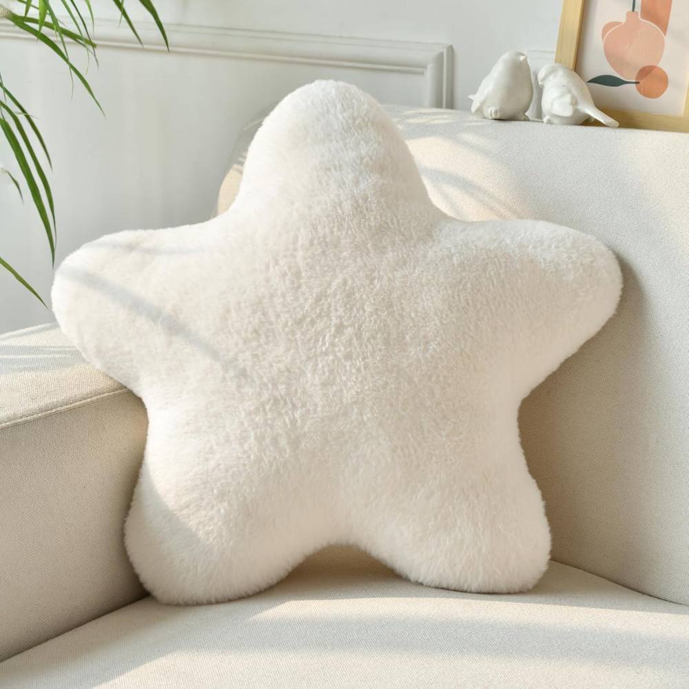 Star Shaped Throw Pillow — Xiashrk Faux Fur, Ivory 15