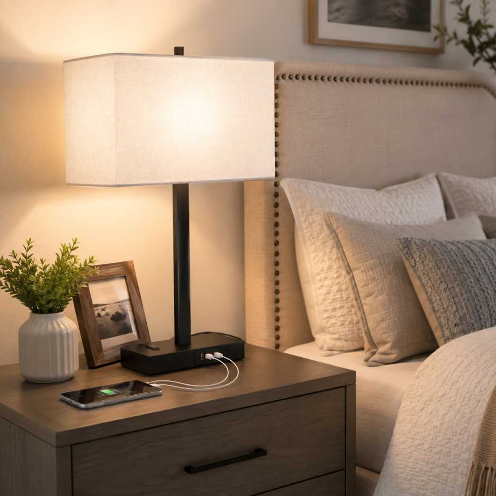Touch Bedside Lamps with USB Ports, Set of 2, 21 Inch Grey