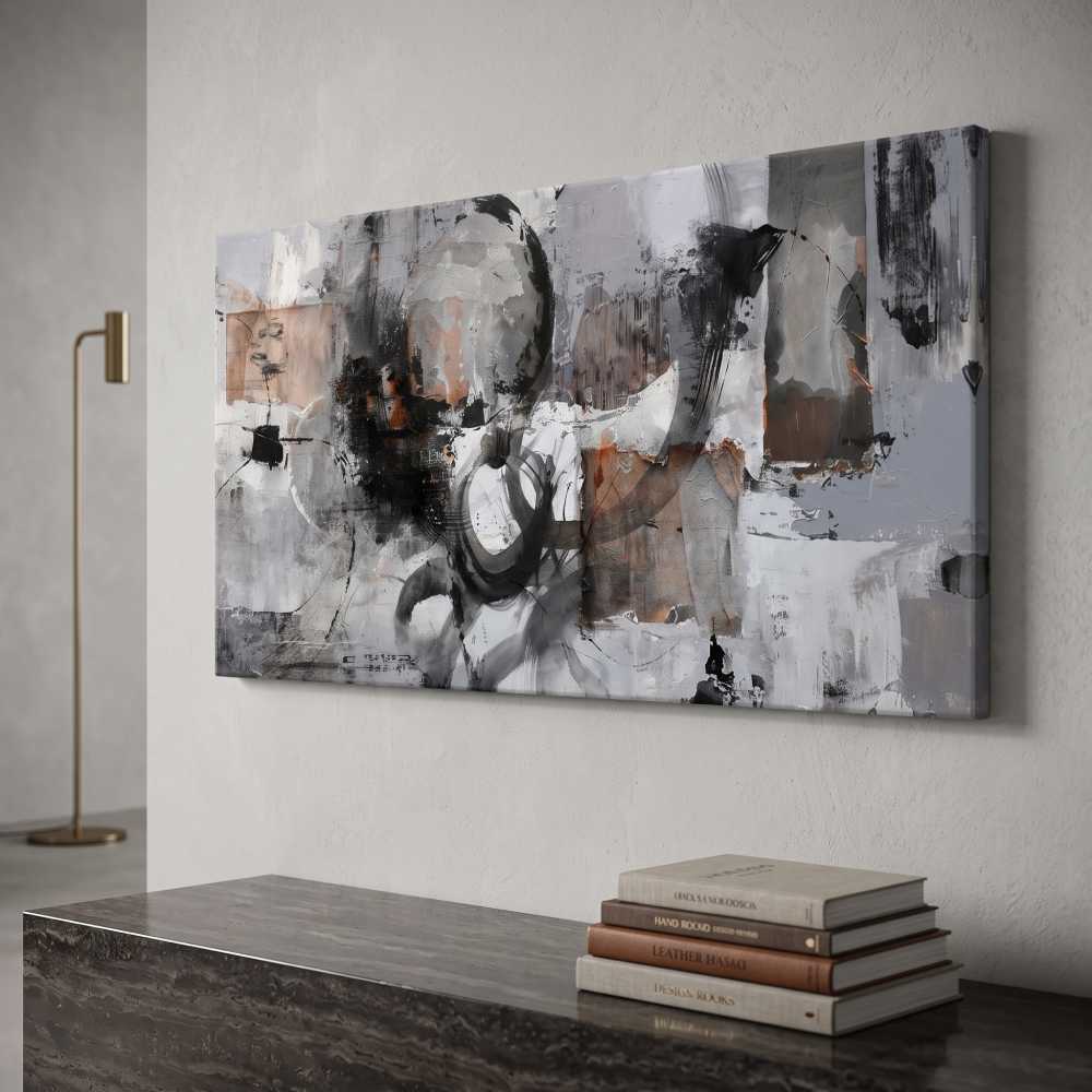 Monochrome Abstract Canvas 48×24 Inch, Black Grey White