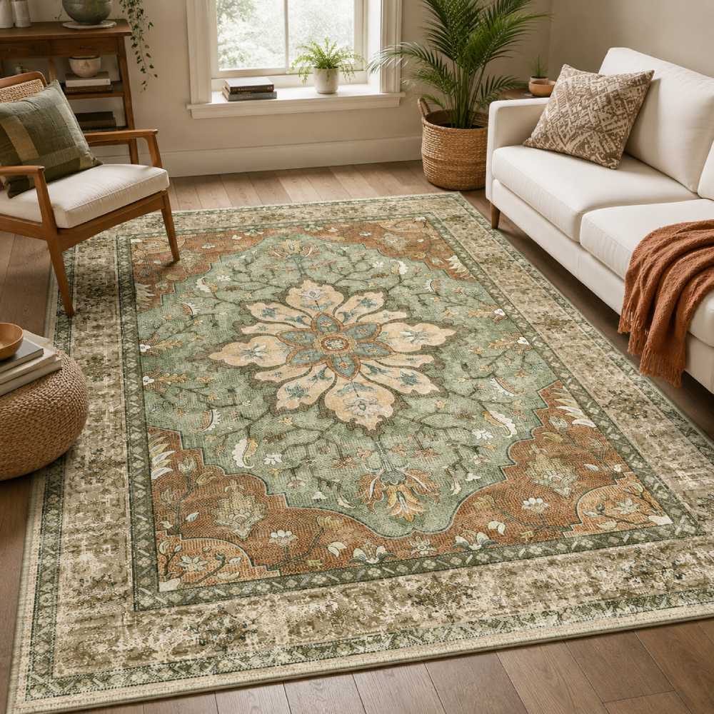 Washable Area Rug 5×7 Feet, RELEANY Vintage Floral
