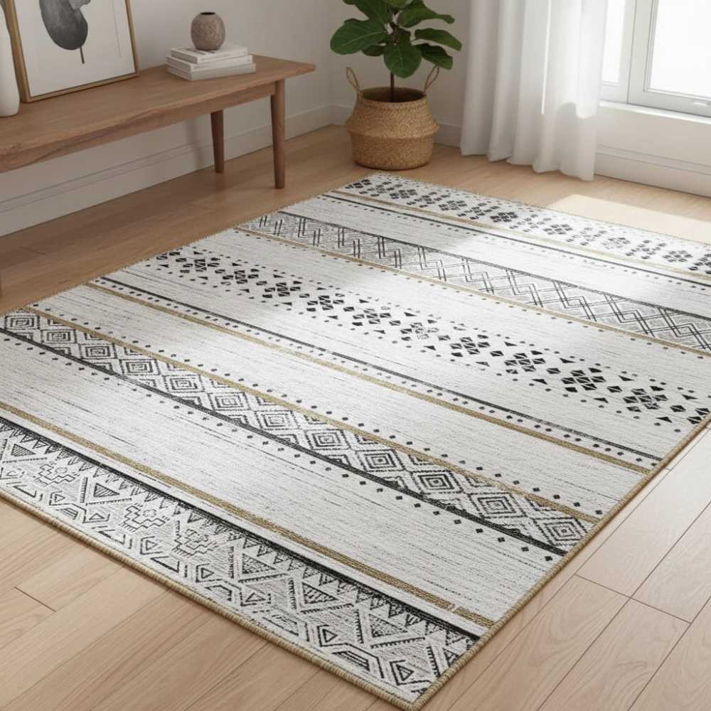Washable Rug 6×9 Feet, BESTSWEETIE Moroccan Black Brown