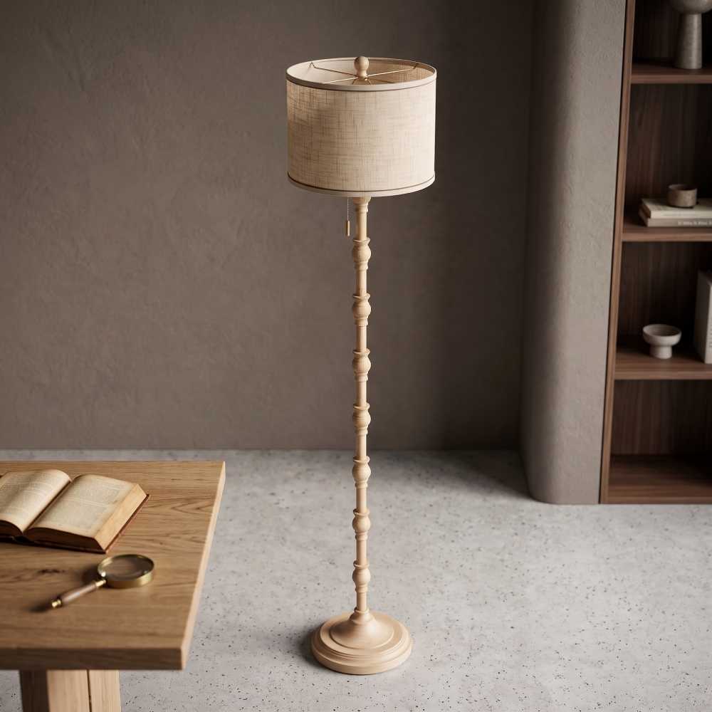 Wood Grain Floor Lamp 63.5 Inch, Leasgy Cream Shade
