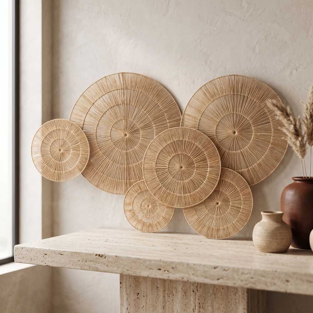 Woven Jute Wall Baskets Set of 6, 10 to 23 Inch Natural