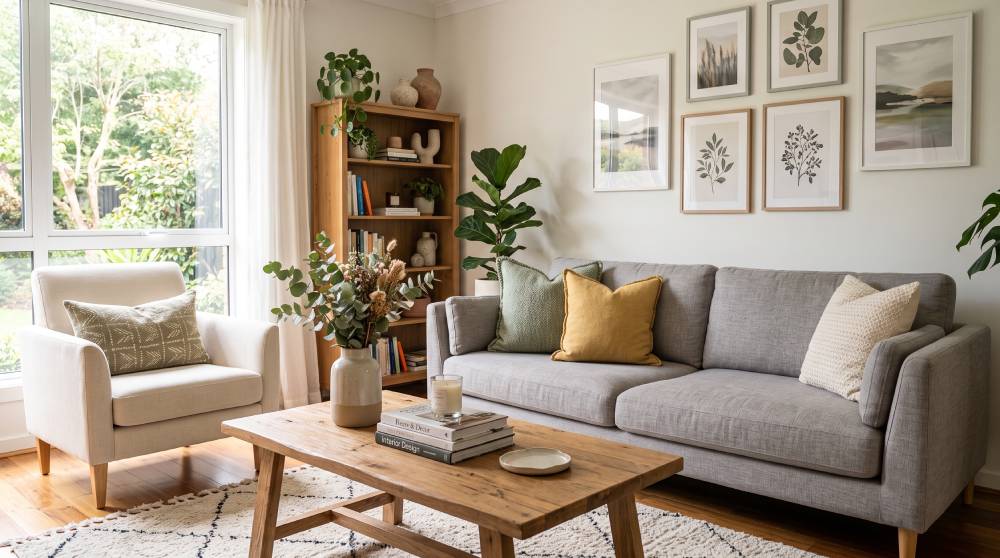 Cozy styled living room corner