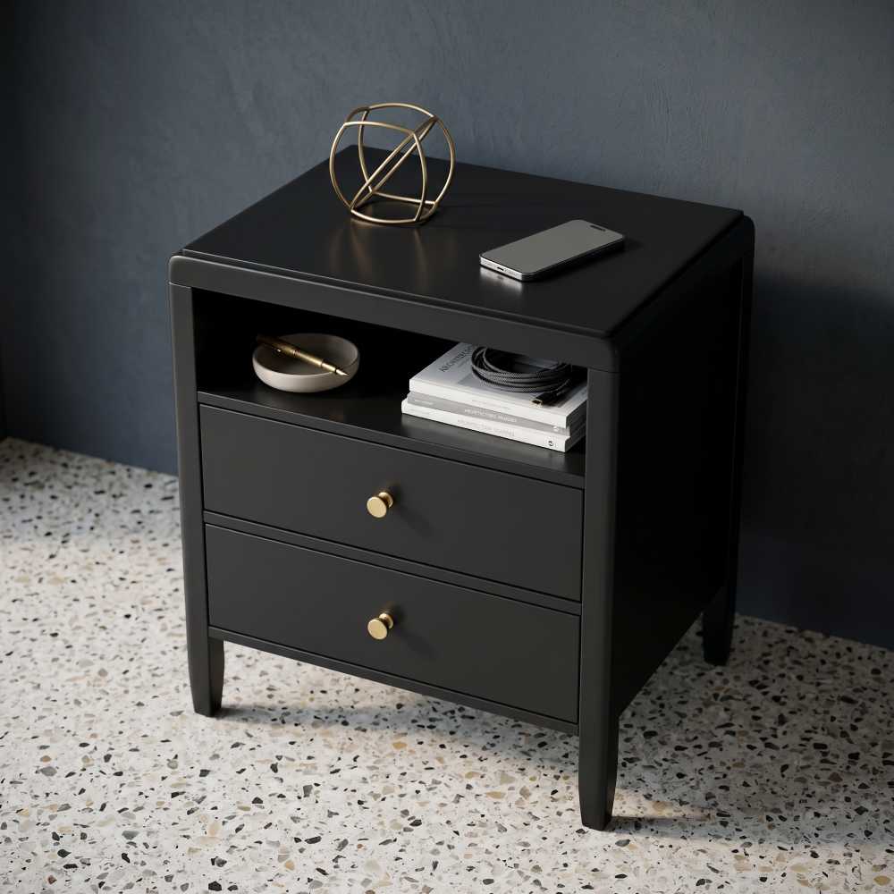 Black Nightstand Set of 2, 300 lb Capacity Charging