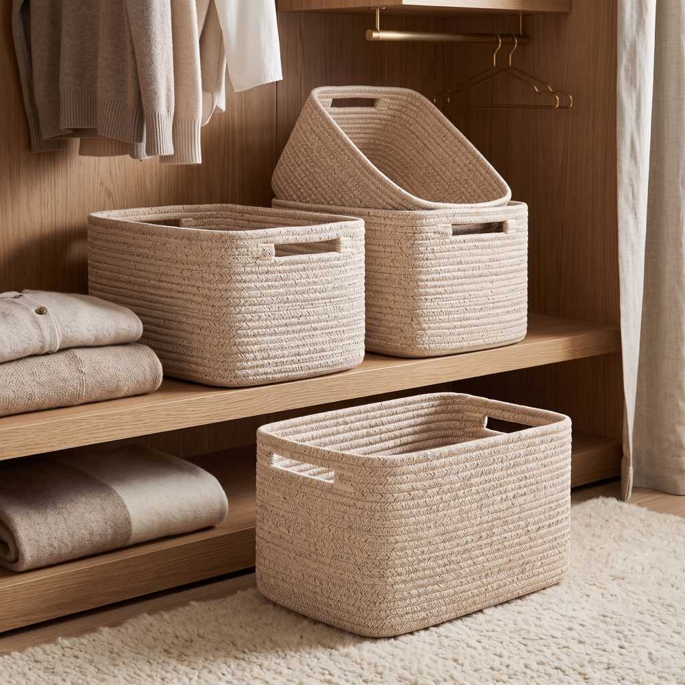 Cotton Rope Shelf Storage Baskets, OIASKET 13 Inch Brown