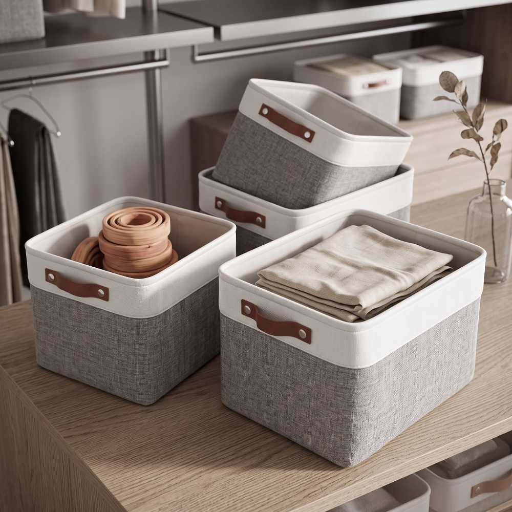 Fabric Closet Storage Bins 15 Inch, Bagnizer Gray and White