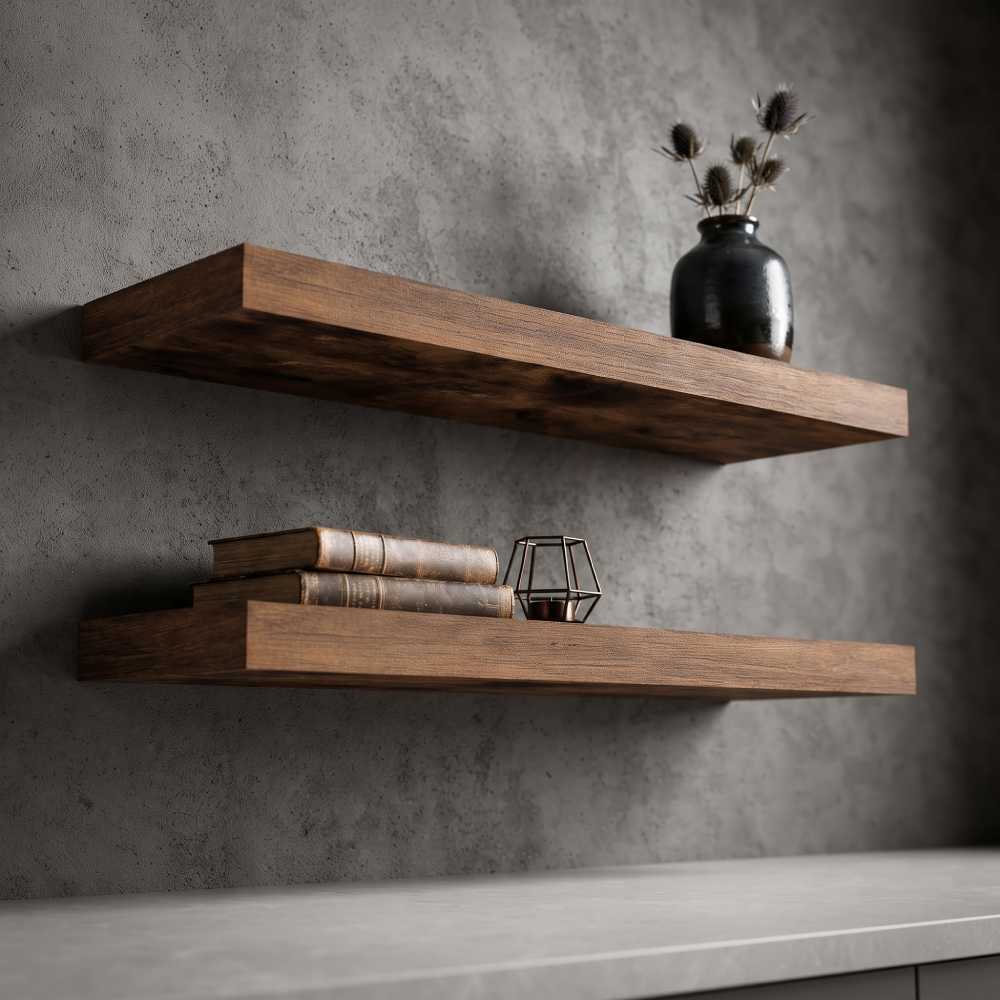 Floating Shelves 15.7 Inch, Dual Pipe Bracket Set of 2