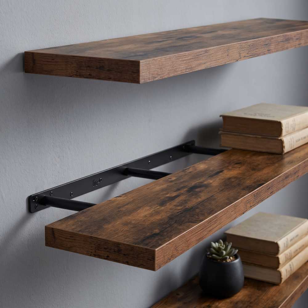 Floating Shelves 36 Inch, Brown Three Bracket Set of 2