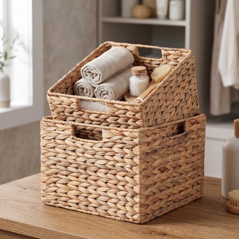 Folding Water Hyacinth Storage Cubes, DINGTAI 12 Inch