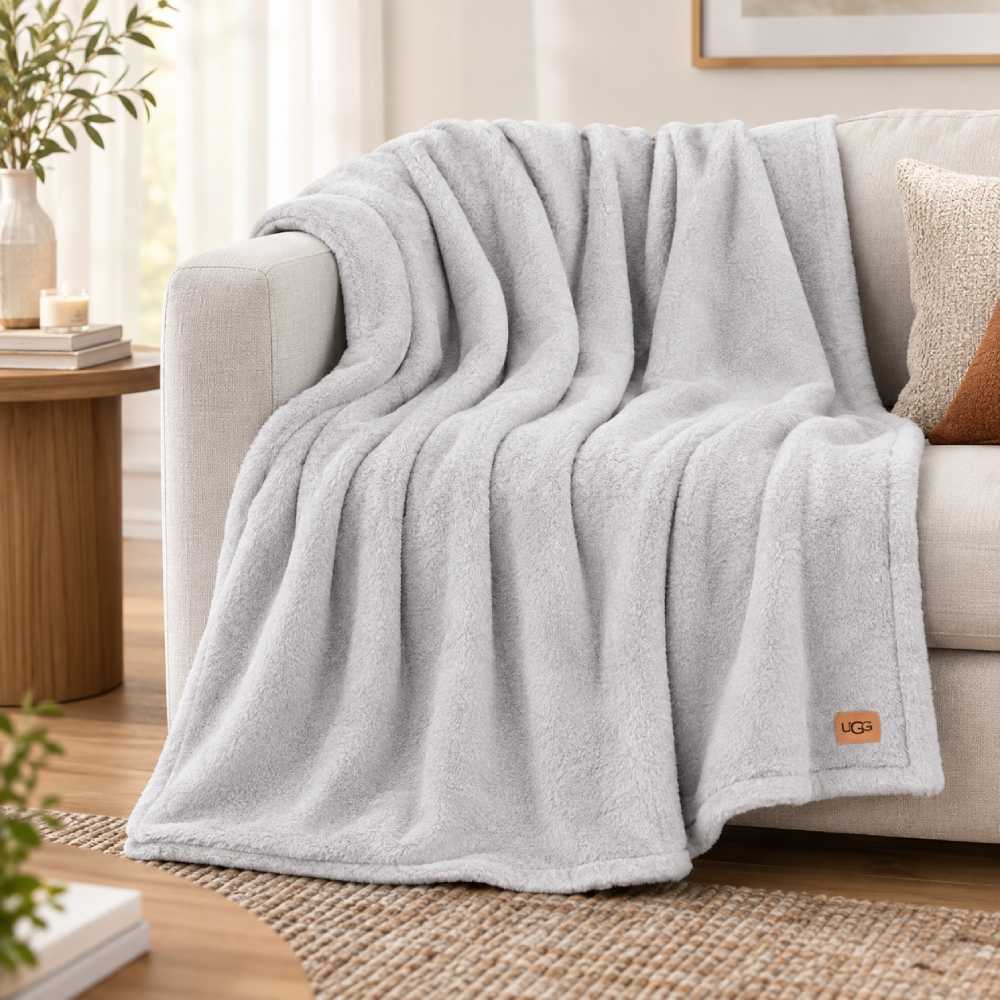 Oversized Faux Fur Throw Blanket, UGG Marcella Light Gray