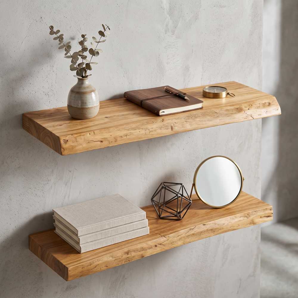 Reclaimed Elm Floating Shelves 24 Inch, Live Edge Set of 2