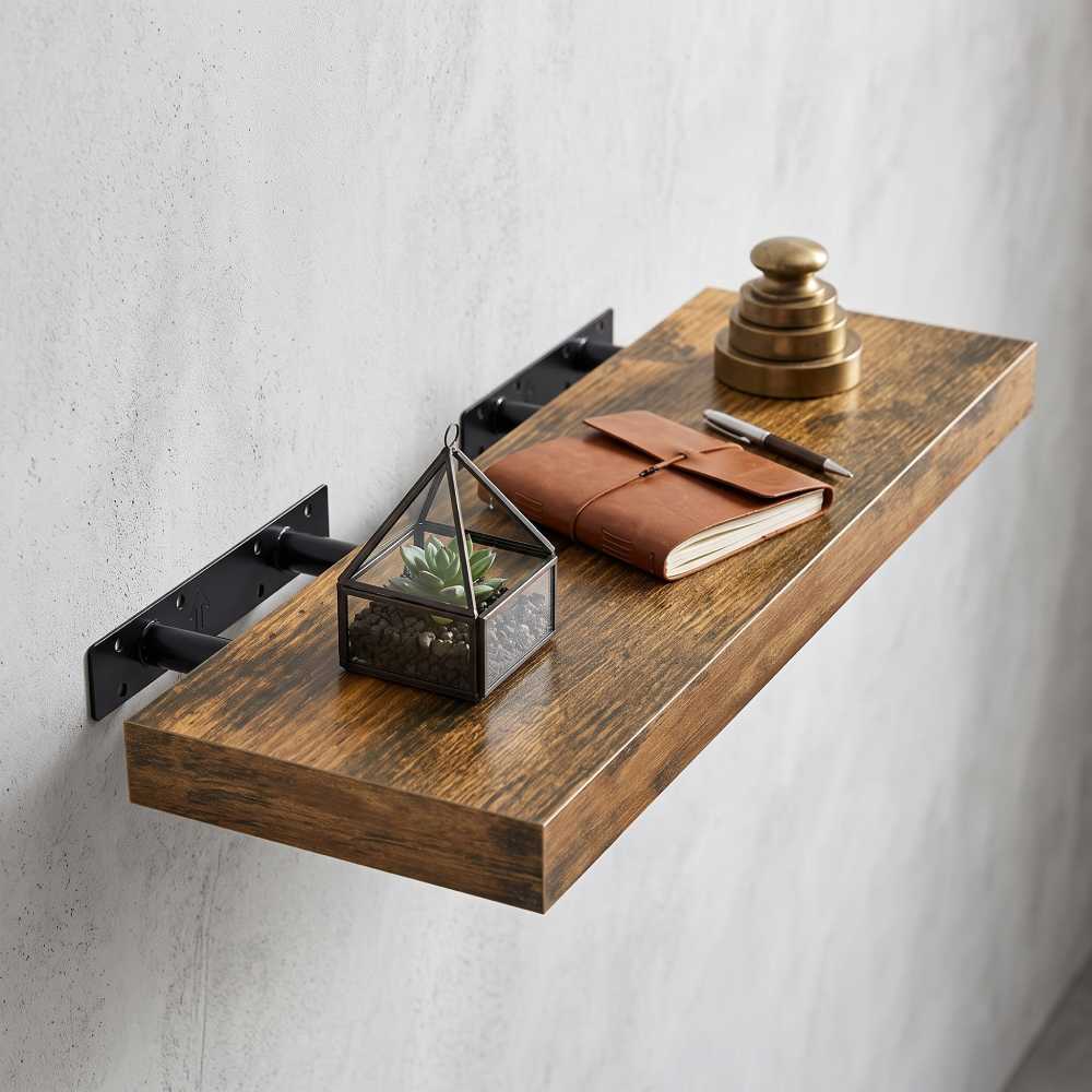 Shallow Floating Shelves 16 Inch, Rustic Brown Set of 2