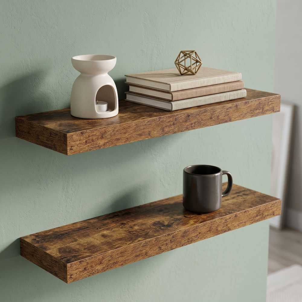 Slim Floating Shelves 30 Inch, Rustic Brown Set of 2