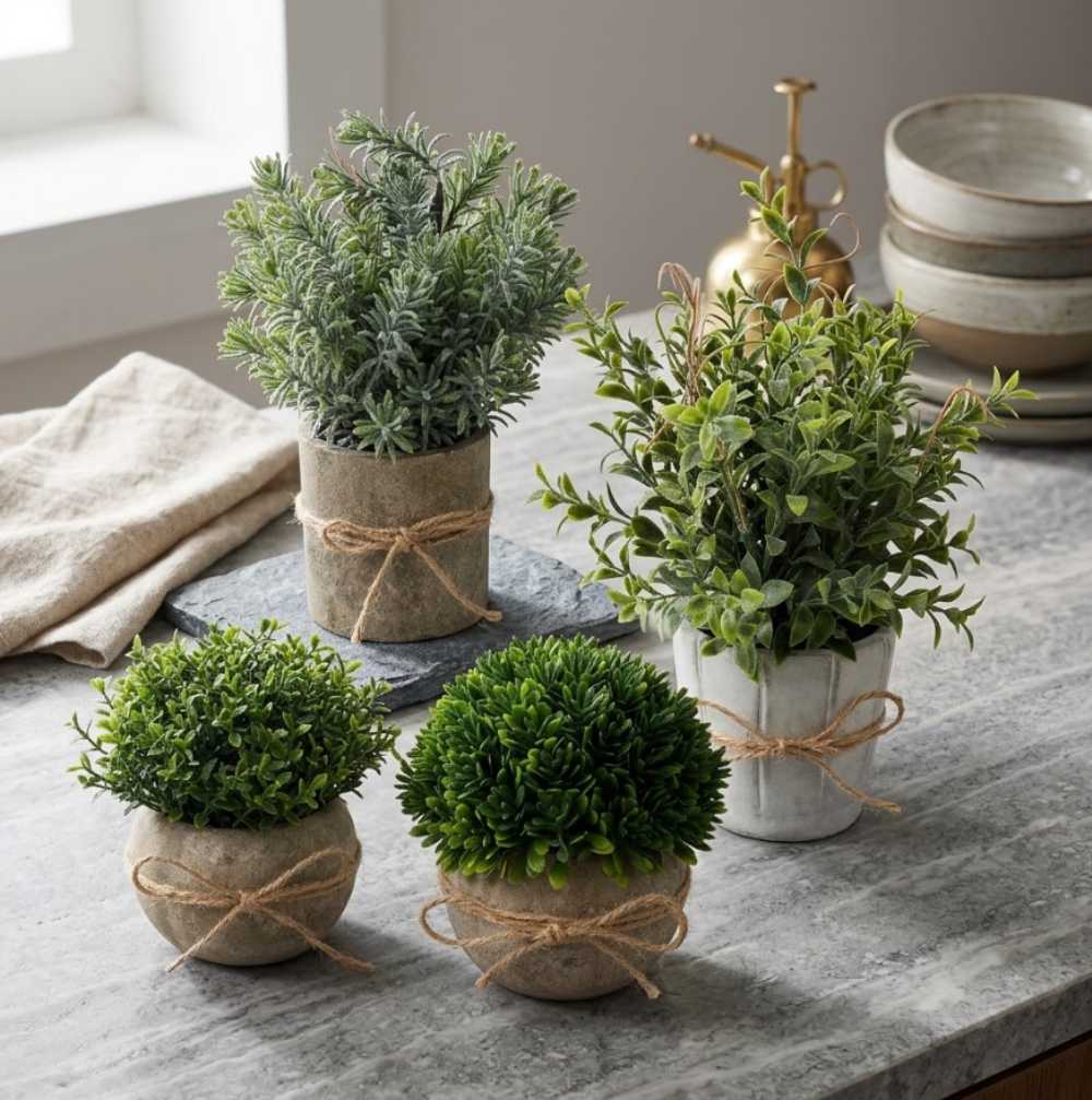 Small Artificial Potted Plants 9.5 Inch, PENGYEE Farmhouse Set of 4