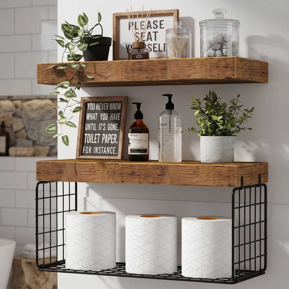 Bathroom Shelves with Paper Storage, QEEIG 16 Inch