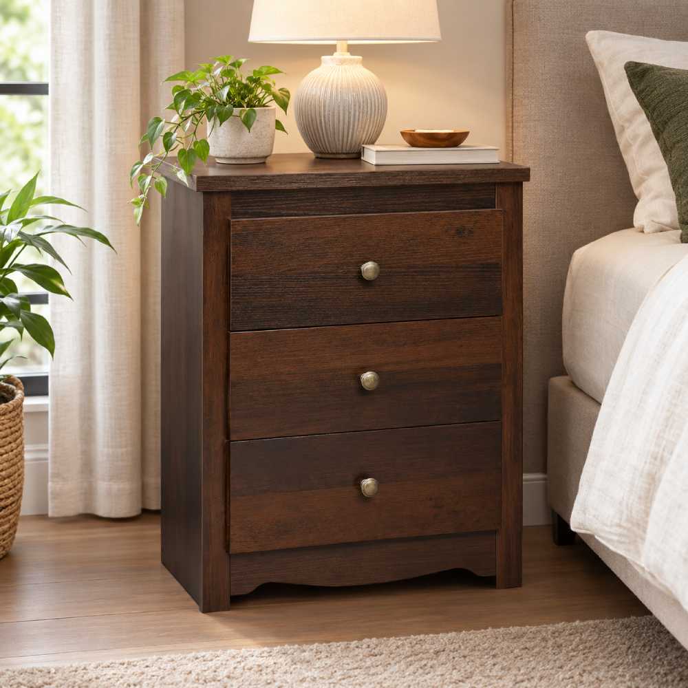 Tall 3 Drawer Nightstand 29 Inch, Espresso Charging