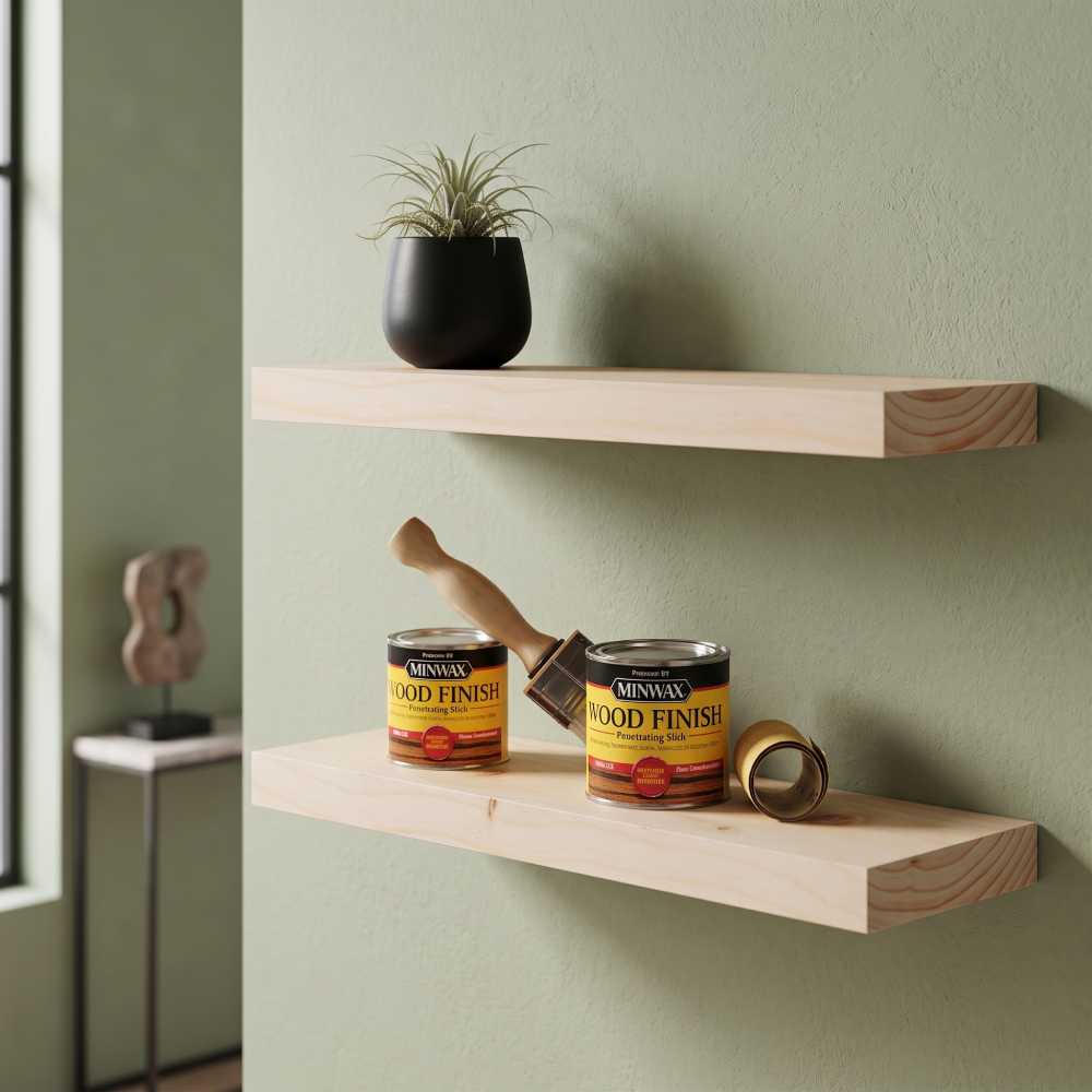 Unfinished Floating Shelves 24 Inch, Raw Pine Set of 2