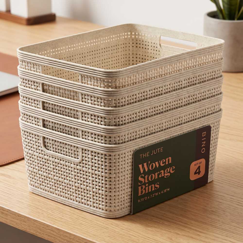 Woven Plastic Storage Baskets, BINO 10 Inch Set of 5