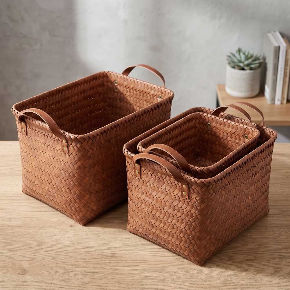 Woven Wicker Storage Baskets 15 Inch, BROWNLILY Brown Set of 4